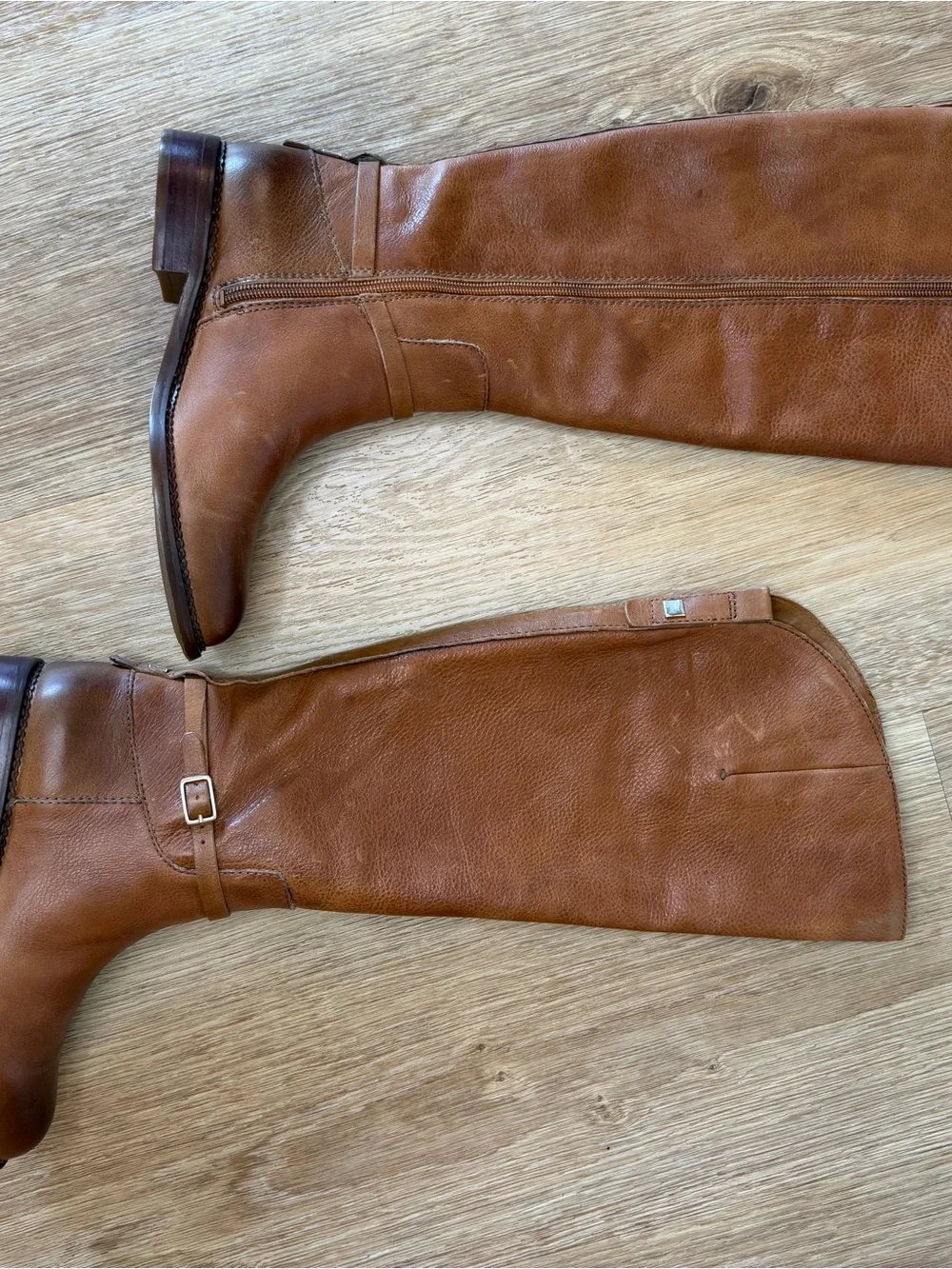 Franco Sarto Tall Knee high Boots in Cognac brown leather zip on side size 8.5